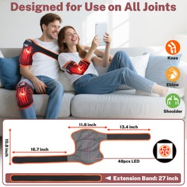 Red Light Therapy for Knee, Vibration Massage Knee Brace with 660nm Red & 850nm Near-Infrared LED Chips, Portable Rechargeable Design with 27inch Adjustable Strap, for Shoulder/Elbow/Joint/Ankle
