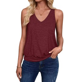 Sialois 2025 Womens Fashion Tank Tops Spring Summer Clothes Casual V Neck Sleeveless Solid Color Loose Fit Cute Y2K Outfit Basic Cami Shirts,Burgundy,Large Size