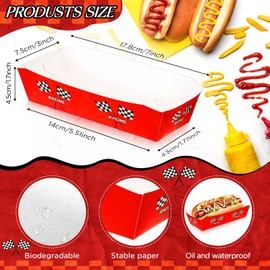 Yeaqee 50 Pcs 7" Racing Car Hot Dog Trays Racing Car Disposable Checkered Paper Trays Nacho Boats Game Day Serveware Bulk Race Themed Food Tray Snack Party Baskets Supplies for Concession Picnic