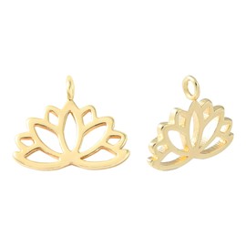 KitBeads 2pcs Brass Lotus Flower Charms Real 18K Gold Plated Yoga Charms Hindu Hollow Lotus Charms for Bracelet Necklace Jewelry Making