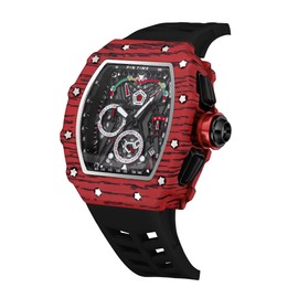 PINTIME Fashion Mens Watch Hallow Punk Chronograph Sports Wristwatch Luxury Designer Mens Watch, Black Strap&Rose Case.1, Chronograph