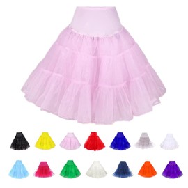 BABYONLINE D.R.E.S.S. Women Crinoline Petticoat for Vintage Dress Short Tutu Slips Underskirt, #423 Pink, Medium