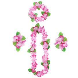 Aomig Hawaiian Theme Party Costume Set 4 Pieces Hawaiian Hula Sets Hawaiian with Necklace Flower Headband Bracelets for Girls Women Tropical Party Celebration Costume Cheerleading Beach Parties Easter