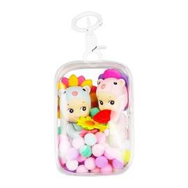 Knchy Clear Figure Display Bag with Keychain, Portable Small Doll Storage Bag Hanging Blind Box Organizer Zipper Closure, Dustproof Collectibles Display Case for Showing Off Blind Boxes, Mini Figures