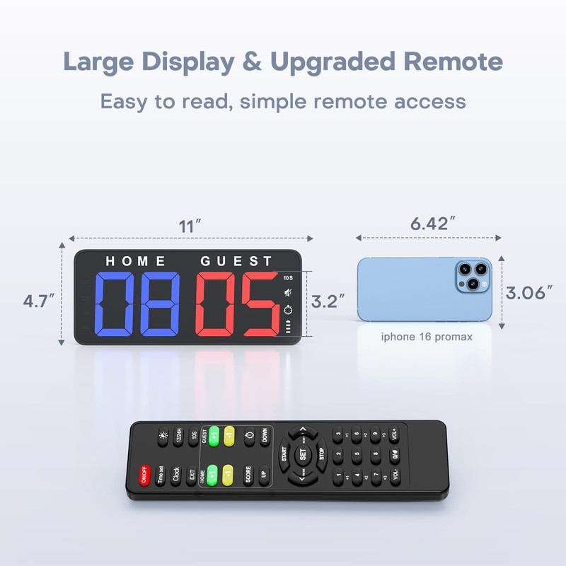 ANJANK 11’’ Large Digital LED Scoreboard Electronic Score Keeper Clock,