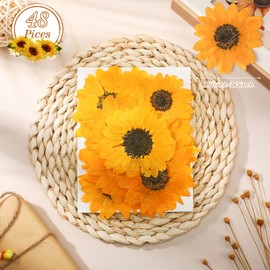 48 Pcs Dried Sunflowers Fall Pressed Flowers for Crafts Mini Sunflowers Petals Nature Pressed Yellow Dried Flowers for Resin Molds Candle Making Soap DIY Art Scrapbooking Supplies