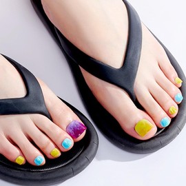 GLAMERMAID Press on Toenails, Colorful Ombre Gel Glue on Toe Nails, Glossy Toe Nails Reusable UV Finish Fake Nails Acrylic False Nails Manicure Kits for Women