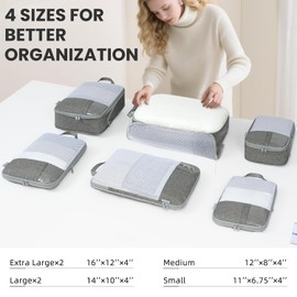 Prezon 6 Set Compression Packing Cubes, Extensible Suitcase Organiser With Card Slot,See-Through Mesh，Cationic Fabric for Suitcases, Packing Cubes for Travel or Home Storage（6Set-EVA-Grey）