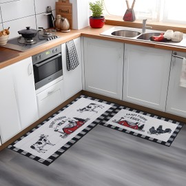 UBTKEY Farmhouse Kitchen Rugs Sets of 2, Non Slip Washable Black and White Plaid Farmhouse Rugs and Mats for Kitchen Floor, Farmhouse Kitchen Decor, 17"x30"+17"x47" (Farmhouse)