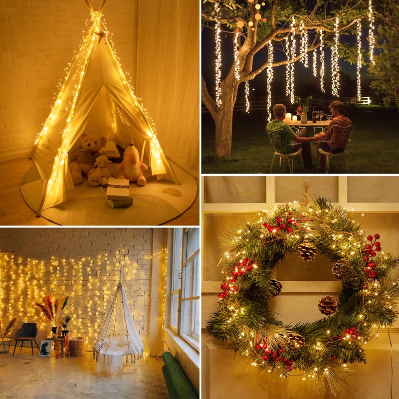 2Pcs Fairy Lights Plug in, 10Ft 200LED Copper Wire Firecracker