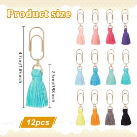 OLYCRAFT 12pcs Cotton Tassel Charm Paper Clips 1.9 Inch Mixed Mini Paperclips with Cotton Tassel Metal Journaling Paper Clamps Small Tassel PaperClips for Paper Document Supplies - 12 Colors