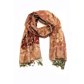 Sakkas Soft Silky Double Layer Jacquard Paisley Pashmina Shawl/Wrap/Scarf - Rust/Gold