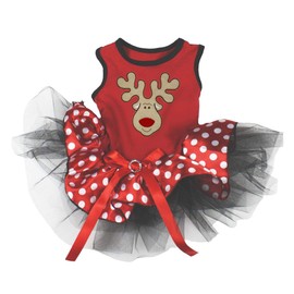 Petitebella - Vestido para cachorro de perro con cara de reno (rojo/lunares, pequeño)