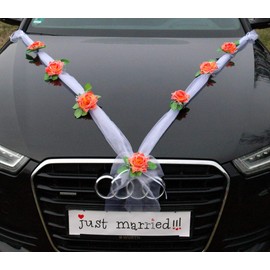 Autoschmuck Organza M garland with roses for bride and groom / wedding car decoration