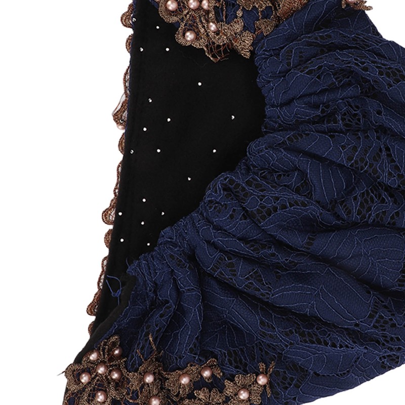 Turban Head Wraps Vintage Embroidered Soft Lace Material Beaded Fleece