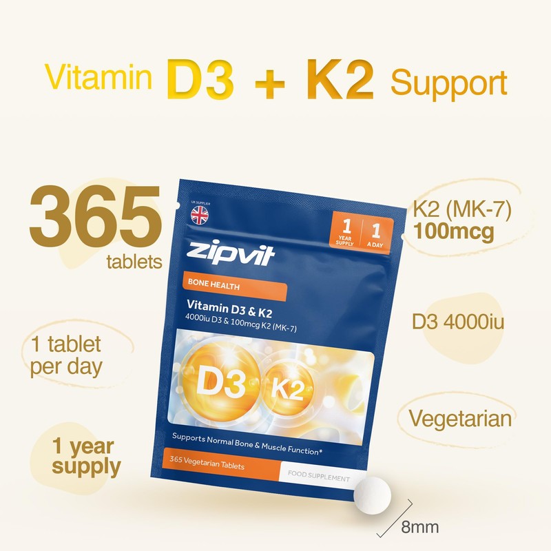 Zipvit Vitamin D3 4000 iu & Vitamin K2 MK7 100μg,