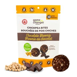 Chickpea Snack Bites Chocolate Brownie, 1-Pack, 140g bags with 10 Functional Bites each | Plant-based & Vegan, All Natural, Non-GMO, Gluten Free, Soy Free, No Added Sugar