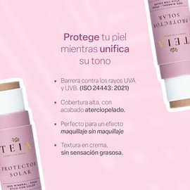 TEIA COSMETICOS Protector Solar Facial en Barra, FPS40, 100% Mineral con Color, Cobertura Alta, 4 Tonos (Medio)
