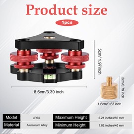 Gosknor Tripod Leveling Base with 3/8 to 1/4 Bracket Adapter, Aluminum Alloy Camera Leveler with Three Axis Tri-Wheel Head 3/8" Thread +/-5° Precision Adjustment for Macro Panoramic Photography LP64