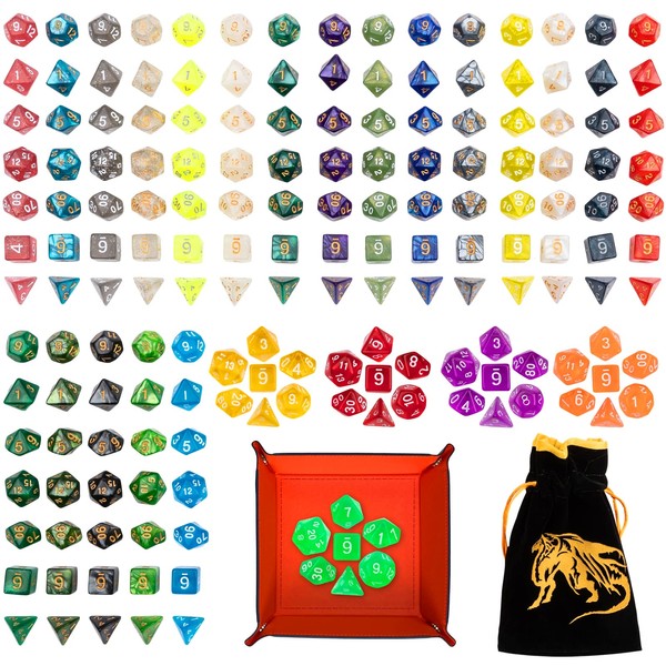 TOYFUL 25 Sets DND Dice Polyhedral Dice Dungeons and Dragons Rolling Dice for RPG MTG Table Games Dice Bulk with Free Drawstring Bags and PU Leather D&D Dice Tray (Colored)