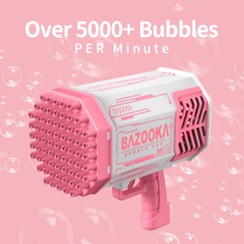 Bubble Machine Guns, Bubble Guns with Light, Bubble Solution, 69 Holes Bubbles Machine for Kids Adults, Summer Toy Gift for Outdoor Indoor Birthday Wedding Party - Pink Bubble Makers
