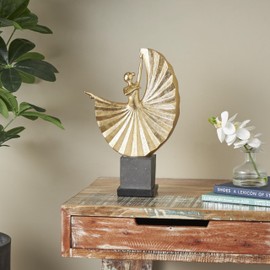 Deco 79 Polystone Dancer Decorative Sculpture Ballet Home Decor Statue with Elevated Black Base, Accent Figurine 11" x 4" x 17", Gold