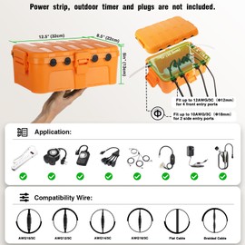 Flemoon Large Outdoor Electrical Box, IP54 Waterproof Outdoor Extension Cord Cover Weatherproof, Protect Outlet, Plug, Socket, Timer, Power Strip, Holiday Light Decoration, Orange