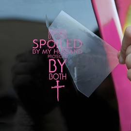 Blessed By God Spoiled By My Husband Car Decal Funny Christian Cross, Religious, Jesus, Bible Humor Car Window Accessories Affirmations Vinyl Waterproof 6 Inches Bumper Sticker Gift for Mom Dad Friend