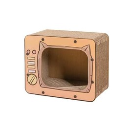 MOONMEOW Cat Condo with Scratching Pad, for Cats, Kittens, Small Pets, Indoor Play House, 15.7" L*12.6" W*12.2" H, Brown Television (Brown) (Orange, 15.7" L*12.6" W*12.2" H)