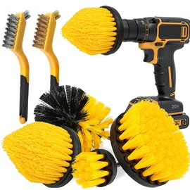 6pcs Drill Brush Attachment Set, 4pcs 1/4in Power Cleaning Brushes + 2pcs Hand Mini Wire Brush, Drill Brush for Cleaning Bathroom, Tile, Carpet, Grout, Car Wheels, Kitchen