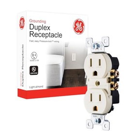 UltraPro GE, Light Almond, GE Grounding Duplex Outlet, In Wall Receptacle, 3 Prong Electrical Socket, Easy Install, 15 Amp, UL Listed, 17814, Standard