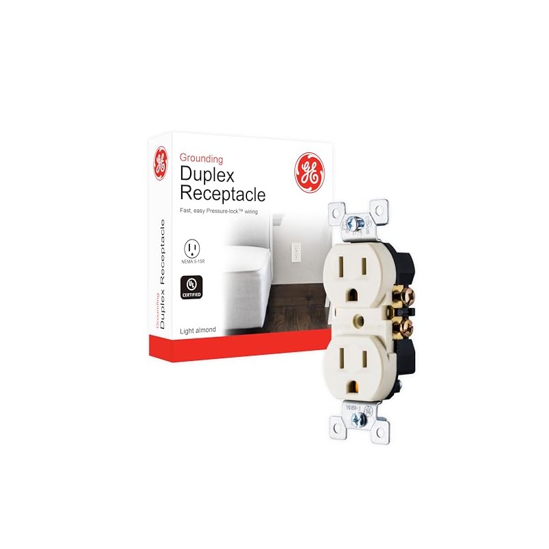 UltraPro GE, Light Almond, GE Grounding Duplex Outlet, In Wall