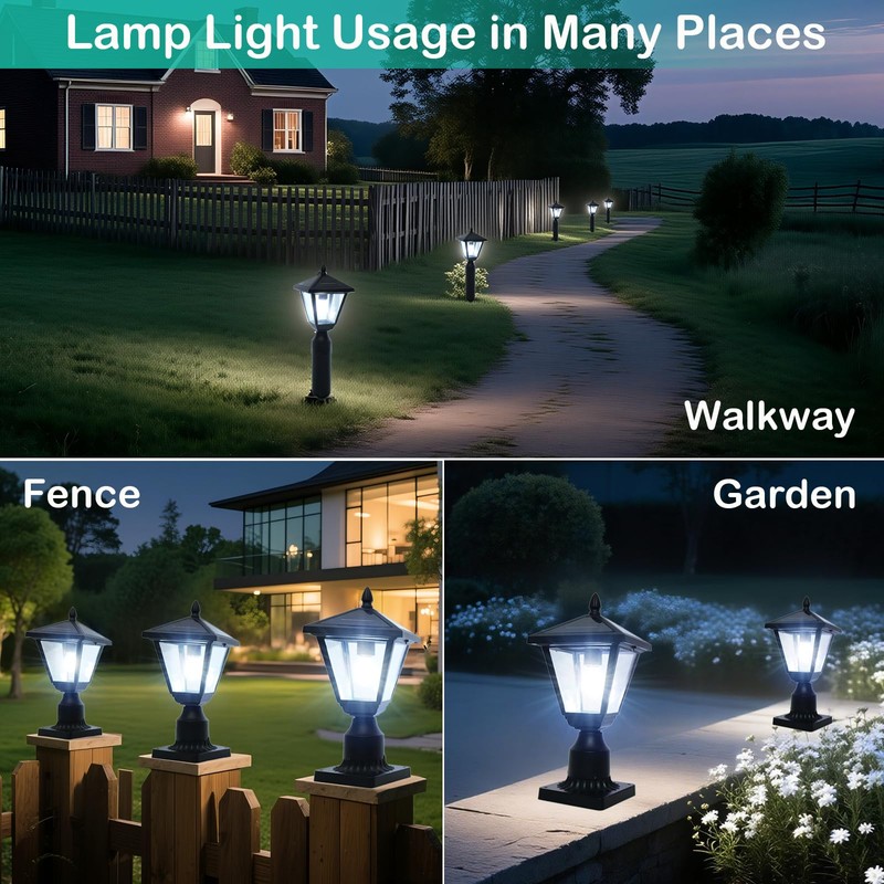 Jalarox Solar Post Lamp Lights, Metal and Glass Built Dusk