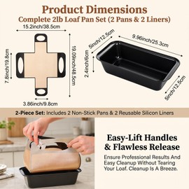 9x5 Loaf Pans for Baking Bread with Silicone Loaf Pan Liner (2 Pack)