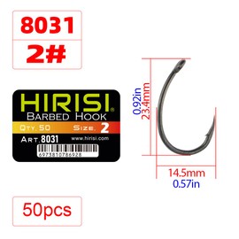 Pack of 50 Fishing Hooks PTFE Coated Stainless Steel with High Carbon Content Barbed Wire Fishing Hooks with Eyelet Fishing Accessories (FBA-8031-2)