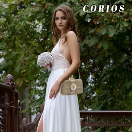 CORIOS Rhinestone Clutch Bag Women's Evening Bag Small Bag Shiny Diamond Handbag Luxury Chain Shoulder Bag Elegant Wedding Prom Banquet Party Shoulder Bag, champagne, Elegant, fashionable