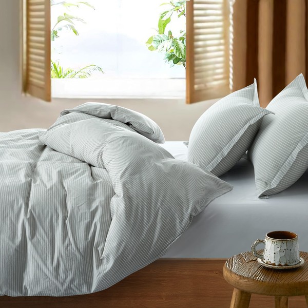 Get Bed Ready Stonewashed Cotton Pinstripe Chambray Duvet Cover Relaxed