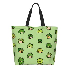 YSBYEIU Cute Frog Tote Bag for Women Men Packable Shopping Bags Frog Shoulder Bag Frog Reusable Grocery Bags