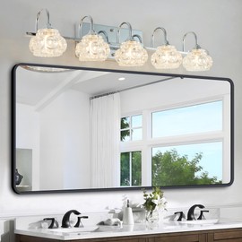 Brushed Nickel Vintage Crystal Vanity Light - Elegant 5-Light Bathroom Mirror Fixture with Clear Glass Shades (No Bulbs)