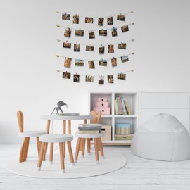 KUREDY Hanging Photo Display - Star Shaped Collage Picture Frames - 8m Hemp Rope Strings with 30 Clips - Self Adhesive Hooks - No Holes Drilling DIY Multi Photo Wall Decor