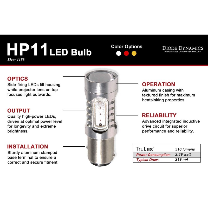 1156 LED Bulb HP11 LED Cool White Single Diode Dynamics