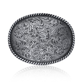 BBOTEN Vintage Engraved Flower Belt Buckle, Western Cowboy Belt Buckle, Oval Foral Belt Buckles for Men Women (Grey)