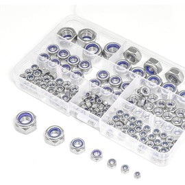 DollaTek 165pcs M3 M4 M5 M6 M8 M10 M12 (Locking Nuts) 304 Stainless Steel Nylon Lock Nut Assortment Kit