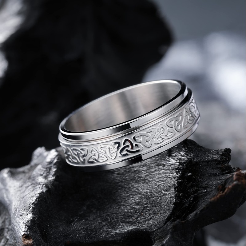King Will 8mm Stainless Steel Silver Spinner Rings Celtic Knot