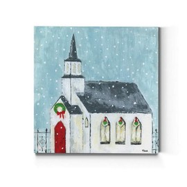 Renditions Gallery Christmas Church Wall Art, Charming Religious Winter Artwork, Country Church with Steeple, Premium Gallery Wrapped Canvas Decor, Ready to Hang, 16 in H x 16 in W, Made in America