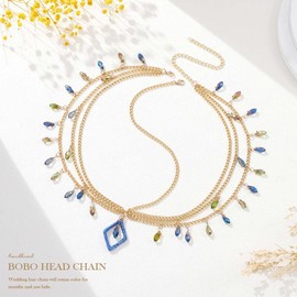 Fashey Rhinestone Head Chain Gold Headpiece Beaded Head Jewelry for Women