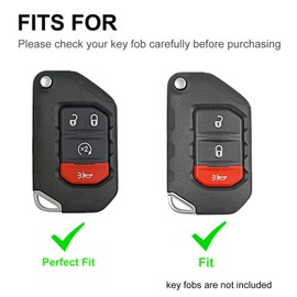 chyoekey Key Fob Cover for Jeep with Keychain Soft TPU Car Key Shell Case Protector Compatible with Jeep 2020 2021 Gladiator JT Sahara JLU 2018-2021 Jeep Wrangler JL JLU Rubicon (Black)