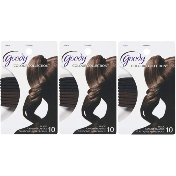 Goody Colour Collection Braided Elastics, Black, 4 mm, 10 Count (Pack of 3)