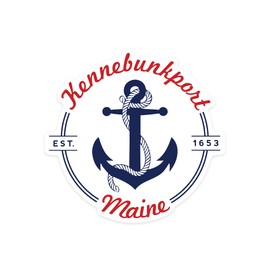 Die Cut Sticker Kennebunkport, Maine, Blue and White Anchor, Red Font, Vinyl Sticker 1 to 3 inches (Waterproof Decal for Cars, Water Bottles, Laptops, Coolers), Small