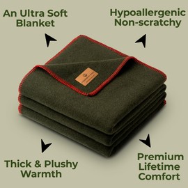 100% Wool Blanket - Premium Ultra-Soft, Thick, Warm, Large 62"x 84" Bed & Camping Blanket for Outdoor, Home, Indoor, Bushcraft & Survival